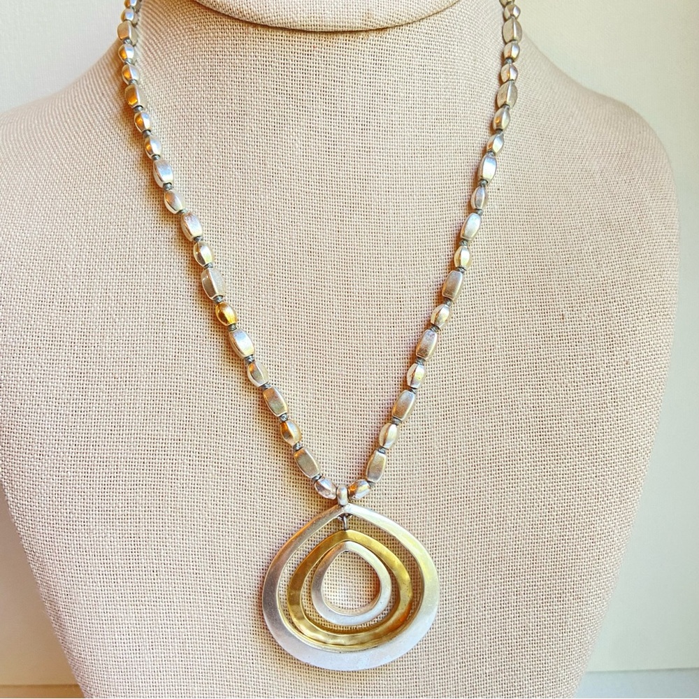 Kenneth Cole New York KC vintage two tone metal beaded pendant necklace signed